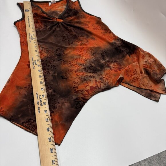 Sami + Jo Velvet Burnout Top M Orange Floral Handkerchief Fall Fairy Grunge - Picture 9 of 10